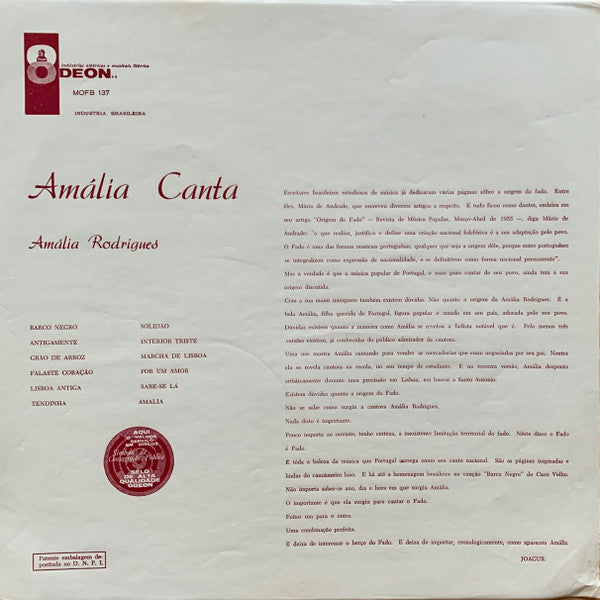 Amália Rodrigues : Amália Canta (LP, Mono)