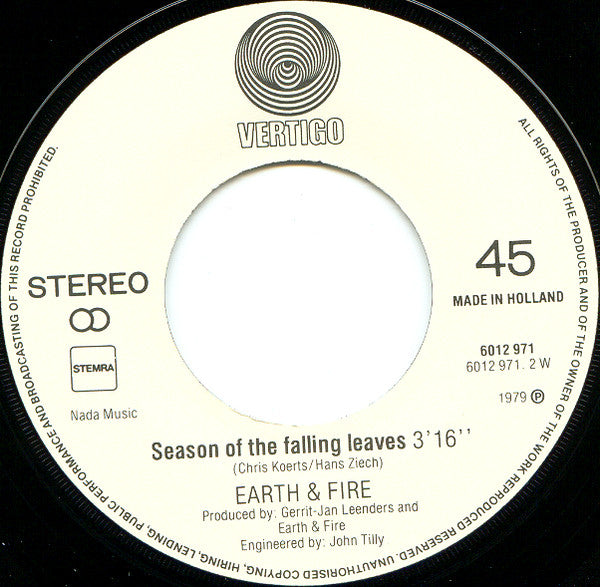 Earth And Fire : Fire Of Love (7", Single)
