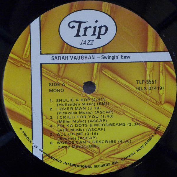 Sarah Vaughan : Swingin' Easy (LP, Album, RE)