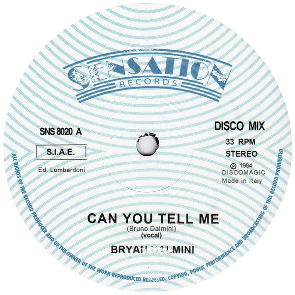 Bryan Dalmini : Can You Tell Me (12", Single, Ltd, RE)