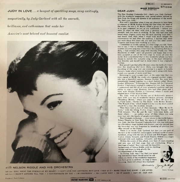 Judy Garland With Nelson Riddle And His Orchestra : Judy In Love (LP, RE)