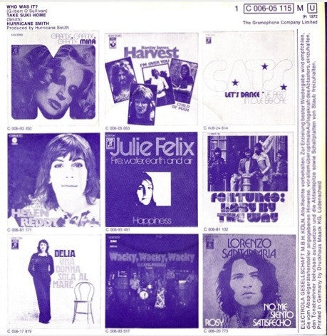 Hurricane Smith : Who Was It? (7", Single, Mono)