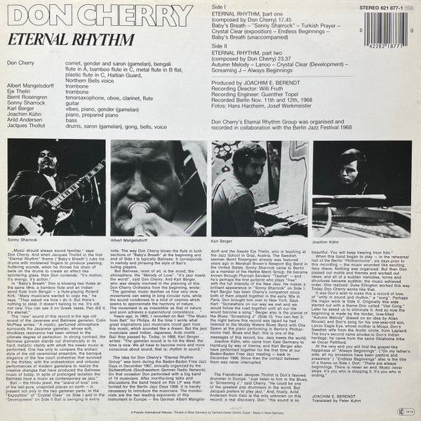 Don Cherry : Eternal Rhythm (LP, Album, RE)