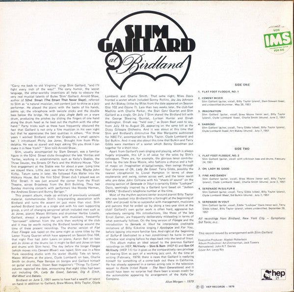 Slim Gaillard : At Birdland (LP, Album, Mono)