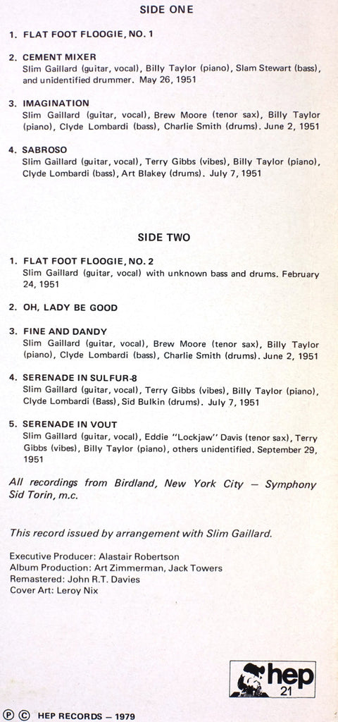 Slim Gaillard : At Birdland (LP, Album, Mono)