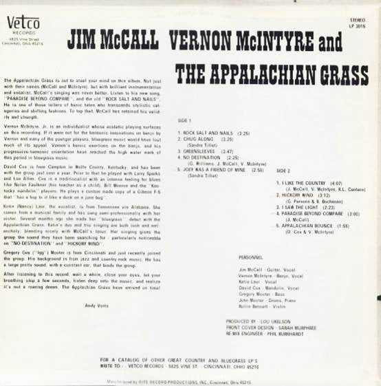 Jim McCall, Vernon McIntyre* And The Appalachian Grass : Jim McCall, Vernon McIntyre And The Appalachian Grass (LP, Album)