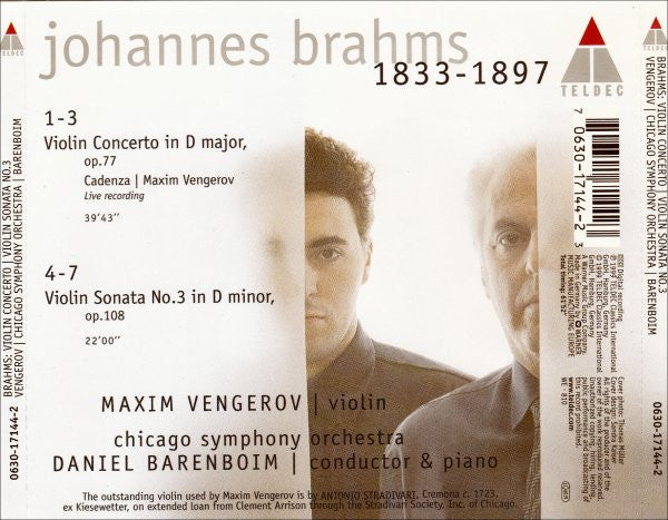 Johannes Brahms, Maxim Vengerov | Daniel Barenboim, Chicago Symphony Orchestra : Violin Concerto / Sonata No. 3 (CD)