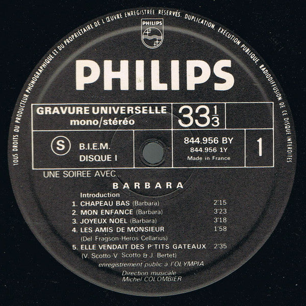 Barbara (5) : Une Soirée Avec Barbara (2xLP, Album, Gat)