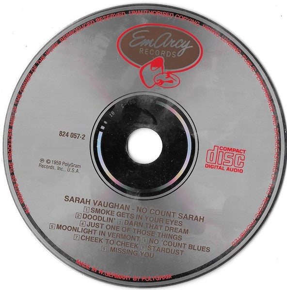 Sarah Vaughan : No Count Sarah (CD, Album, RE, RM)