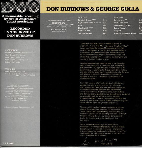 Don Burrows•George Golla Duo : Duo (LP, Album)