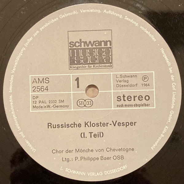 Monastère Bénédictin Chevetogne : Russische Kloster-Vesper (LP)