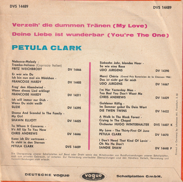 Petula Clark : Verzeih' Die Dummen Tränen (7", Single)