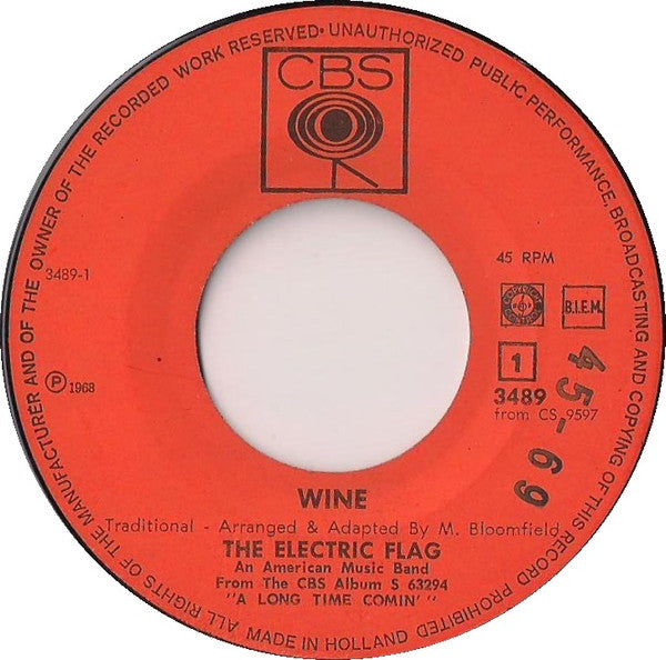 The Electric Flag : Wine / Texas (7", Single)