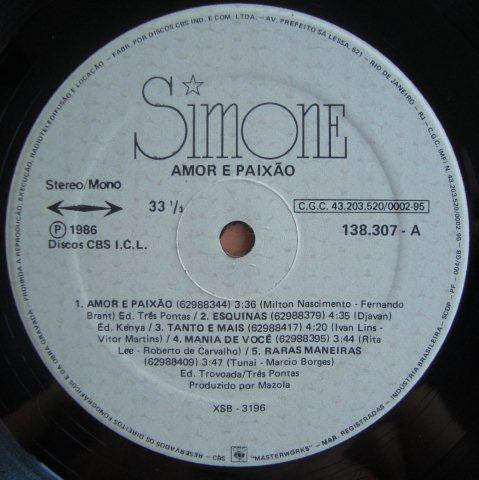 Simone (3) : Amor E Paixão (LP, Album)