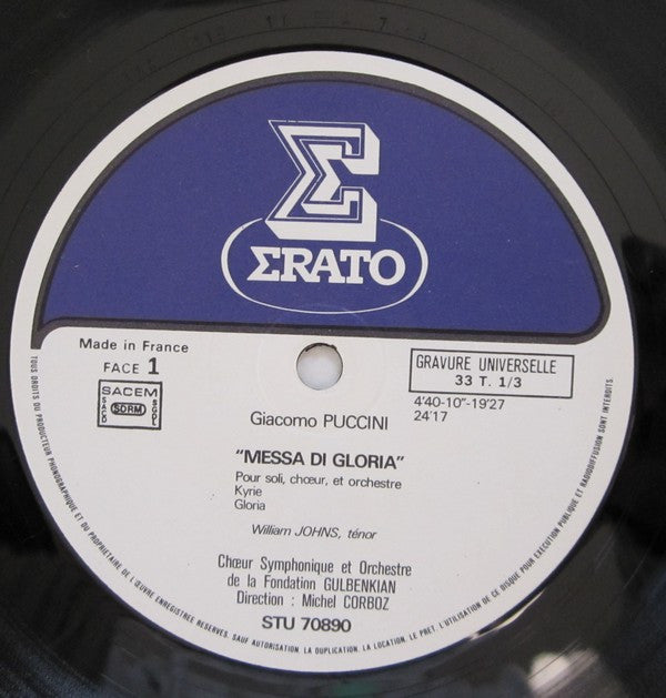 Giacomo Puccini - William Johns, Philippe Huttenlocher, Chorus Of The Gulbenkian Foundation Et Gulbenkian Orchestra, Michel Corboz : Messa Di Gloria (Pour Soli, Chœur Et Orchestre) (LP, Album)