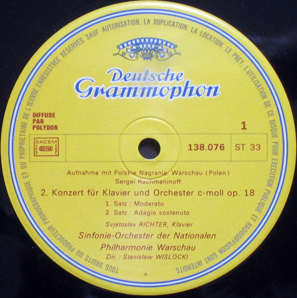 Sergei Vasilyevich Rachmaninoff, Sviatoslav Richter, Stanislaw Wislocki, Orkiestra Symfoniczna Filharmonii Narodowej : Concerto N° 2 Pour Piano Et Orchestre - Six Préludes (LP, RE)