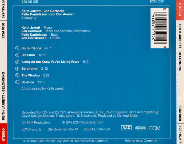 Jan Garbarek, Keith Jarrett, Palle Danielsson, Jon Christensen : Belonging (CD, Album, RE, Pol)