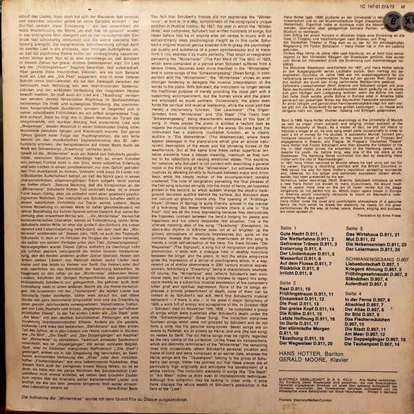 Franz Schubert - Hans Hotter - Gerald Moore : Winterreise D. 911 / Schwanengesang D. 957 (2xLP, Mono)