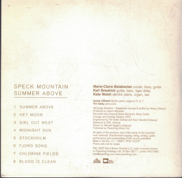 Speck Mountain : Summer Above (CD, Album, Promo)