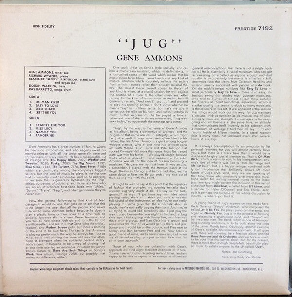 Gene Ammons : Jug (LP, Album, Mono)