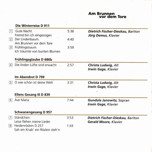 Franz Schubert : Am Brunnen Vor Dem Tore (CD, Comp)
