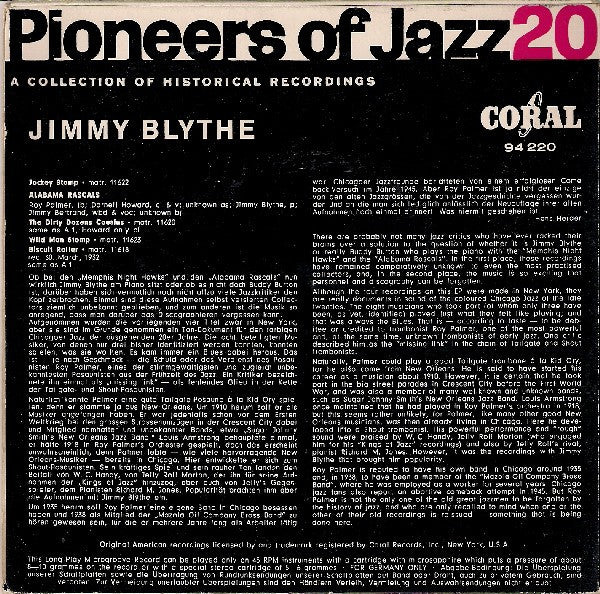 Jimmy Blythe : Jimmy Blythe 1932 (7", EP, Comp)