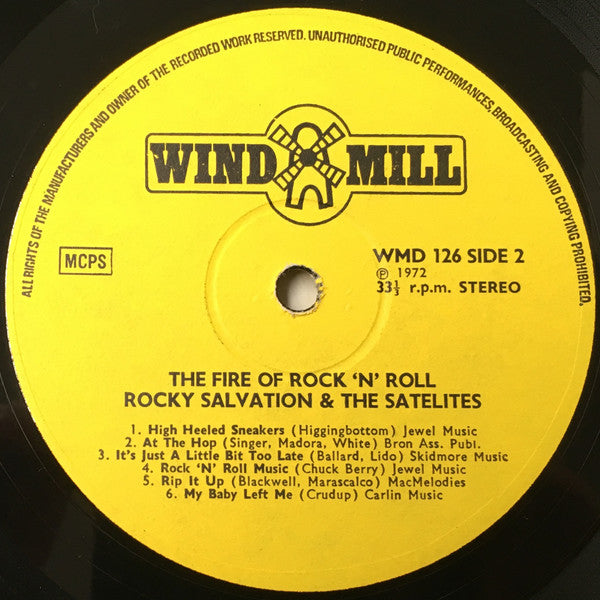 Rocky Salvation & The Satellites : The Fire Of Rock & Roll (LP, Album, Yel)