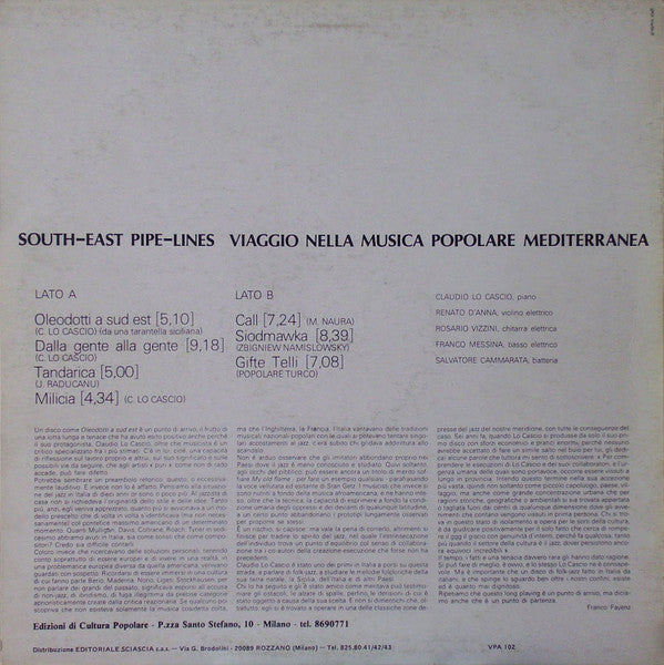 Claudio Lo Cascio New Jazz Society : South-East Pipe-Lines Viaggio Nella Musica Popolare Mediterranea (LP)