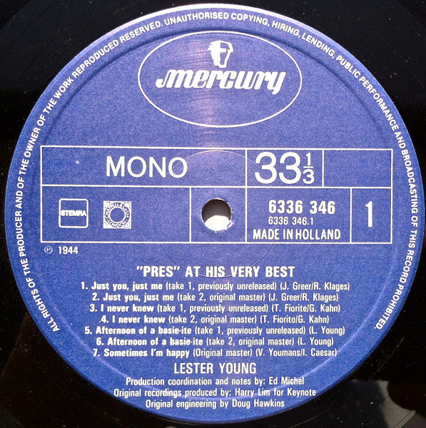 Lester Young : "Pres" At His Very Best (LP, Comp, Mono, RE)