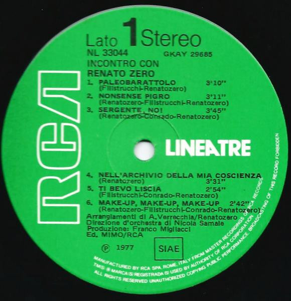 Renato Zero : Incontro Con Renato Zero (LP, Comp)