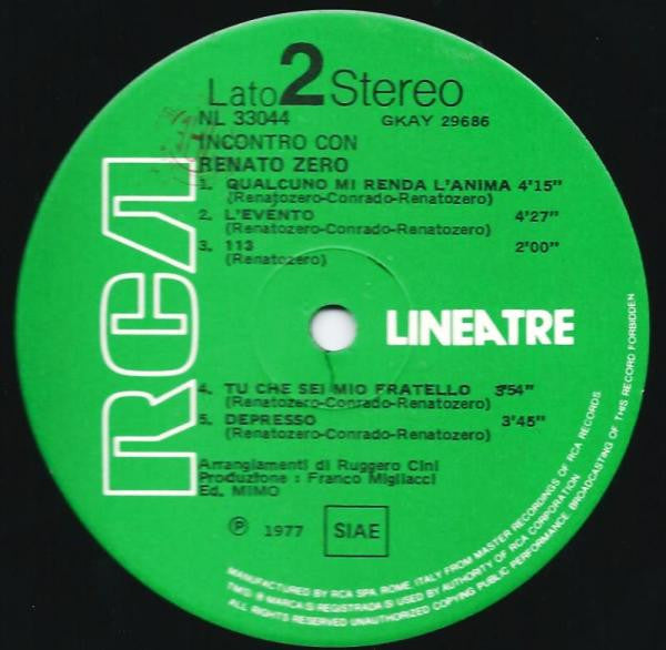 Renato Zero : Incontro Con Renato Zero (LP, Comp)