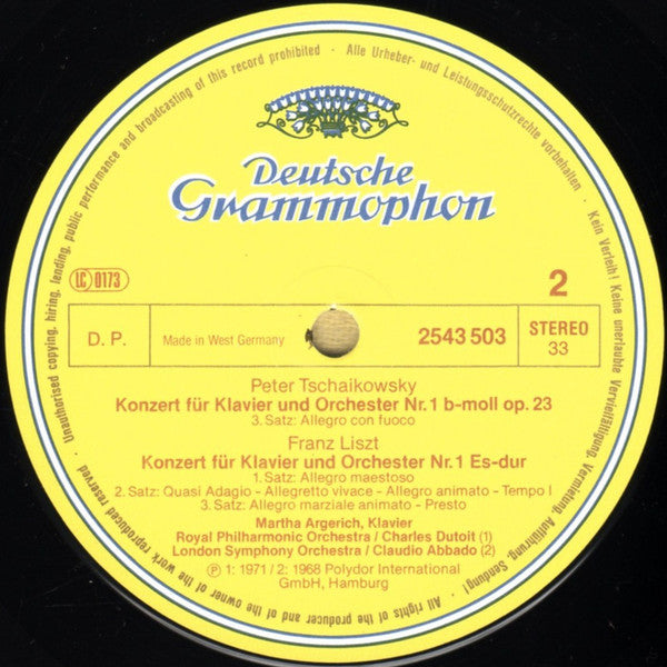 Pyotr Ilyich Tchaikovsky • Franz Liszt - Martha Argerich, Charles Dutoit, Claudio Abbado : Klavierkonzert • Piano Concerto No.1 (LP, Comp, RE)