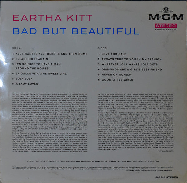 Eartha Kitt : Bad But Beautiful (LP, Album)