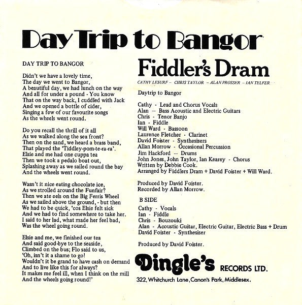 Fiddler's Dram : Daytrip To Bangor (Didn't We Have A Lovely Time) (7", Single)