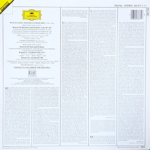 Wolfgang Amadeus Mozart, Orpheus Chamber Orchestra, David Jolley, Charles Neidich : Clarinet Concerto - Horns Concertos Nos. 1 & 4 (LP)
