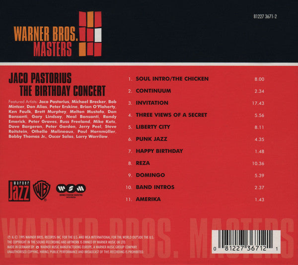 Jaco Pastorius : The Birthday Concert (CD, Album, RE, RM, Dig)