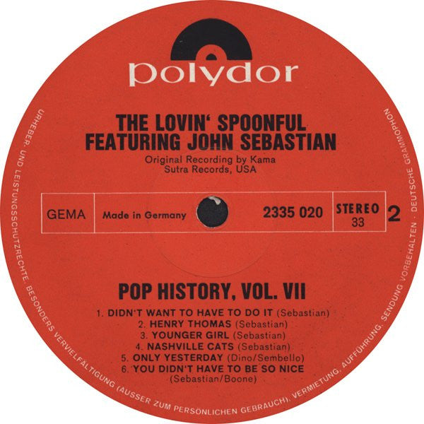 The Lovin' Spoonful Featuring John Sebastian : Pop History Vol 5 (2xLP, Comp, RE)