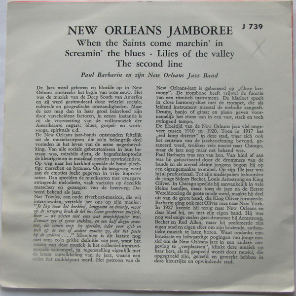 Paul Barbarin And His Jazz Band : New Orleans Jamboree (7", EP)