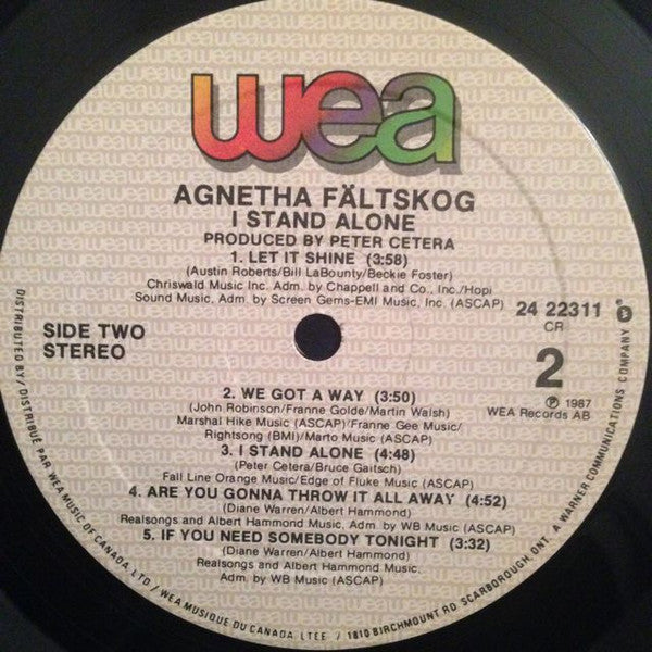 Agnetha Fältskog : I Stand Alone (LP, Album)
