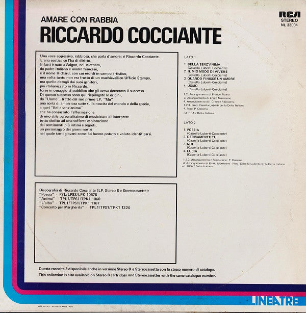 Riccardo Cocciante : Amare Con Rabbia (LP, Comp)
