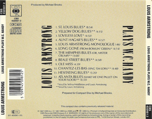 Louis Armstrong : Plays W.C. Handy (CD, Album, Mono, RE, RM)