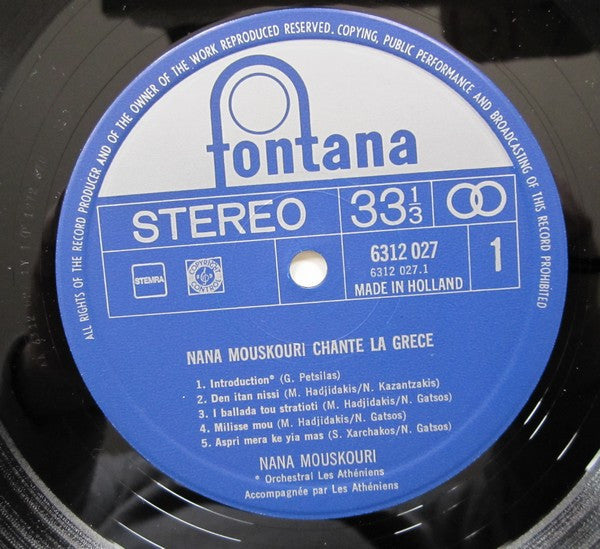 Nana Mouskouri : Chante La Grece (LP, Album, Gat)