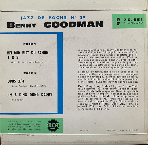 Benny Goodman : Jazz De Poche N° 29 (7", EP, Mono, Yel)