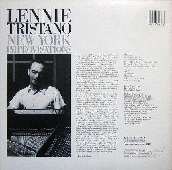 Lennie Tristano : New York Improvisations (LP, Album)
