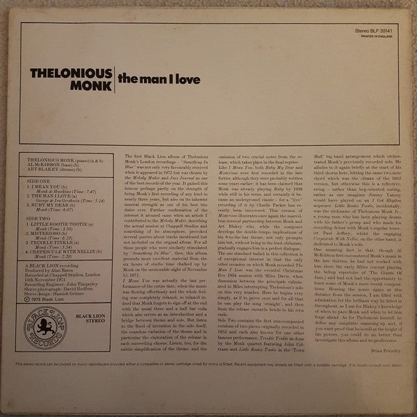 Thelonious Monk : The Man I Love (LP, Album, RE)