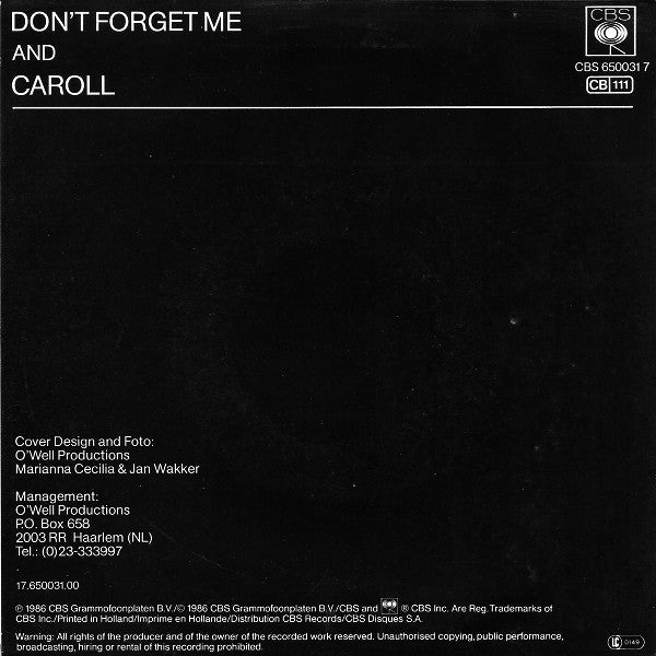Willem van Hanegem (2) : Don't Forget Me (7", Single)