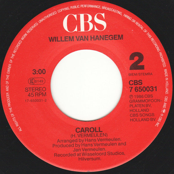 Willem van Hanegem (2) : Don't Forget Me (7", Single)