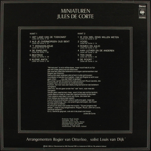 Jules de Corte : Miniaturen (LP, Album)