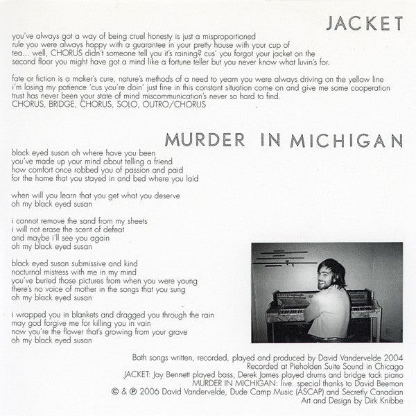 David Vandervelde : Jacket / Murder In Michigan (7", Single)