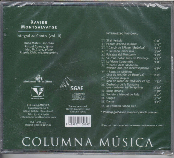 Rosa Mateu, Àngels Civit, Antoni Comas, Mac McClure : Montsalvatge: Integral de canto, Vol. 2 (CD, Album)